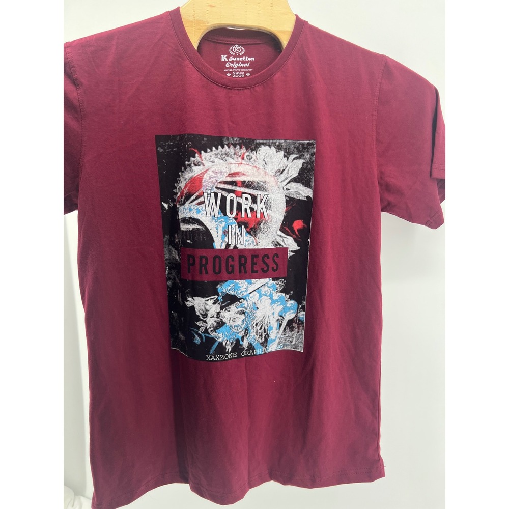 K Junction Original Men's Burgundy Graphic T Shirt Work In Progress X Large